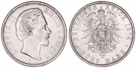 Alemania Luis II
5 Marcos. AR. 1874 D. 27.62g. KM.896. Escasa. MBC.