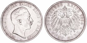 Alemania Guillermo II
5 Marcos. AR. 1894 A. Muy bonita pieza. 27.74g. KM.523. MBC+.