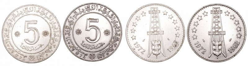 Argelia 
5 Dinars. AR. 1972. Lote 2 monedas. Una en plata o otra en cuproníquel...