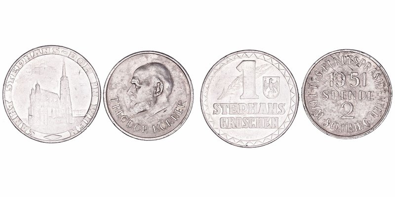 Austria 
Aluminio. 1951. Lote de 2 monedas. Theodor Körner y Stephans Groschen....