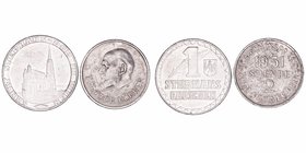 Austria 
Aluminio. 1951. Lote de 2 monedas. Theodor Körner y Stephans Groschen. MBC-.