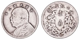 China 
10 Cents. AR. Año 3 (1914). Yüan Shih-Kai. 2.67g. Y.326. BC+.