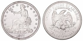 Estados Unidos 
Dólar de Comercio. AR. 1877 S. 27.18g. KM.108. Muy escasa. MBC/MBC-.