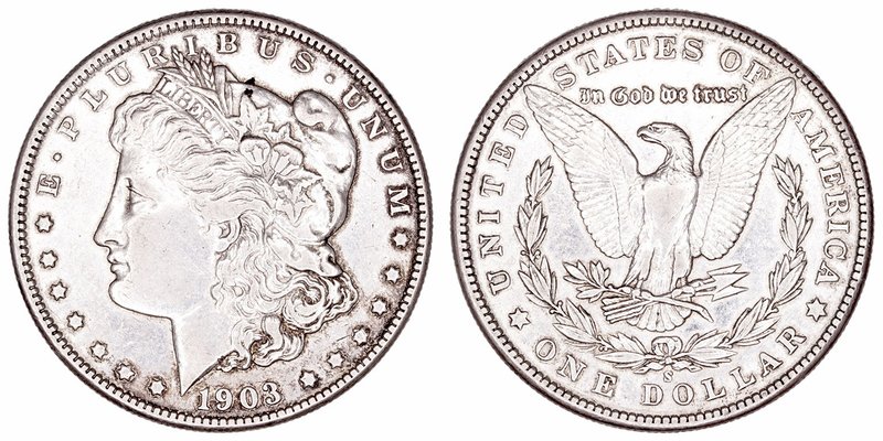 Estados Unidos 
Dólar. AR. 1903 S. Suave pátina. 26.71g. KM.110. Muy escasa. MB...