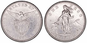 Filipinas 
Peso. AR. 1903 S. Administración de Estados Unidos. Rayitas. 26.81g. KM.168. (MBC-).