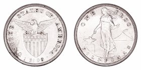 Filipinas 
Peso. AR. 1909 S. Serie 19.80. Administración de Estados Unidos. Rayitas y limpiada. KM.172. (BC+).