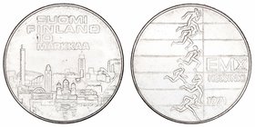 Finlandia 
10 Markaa. AR. 1971. 10° Campeonato europeo de atletismo. Suave pátina. 24.13g. KM.52. MBC.