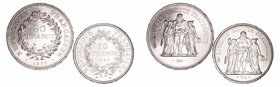 Francia 
AR. Lote de 2 monedas. 10 Francos 1965 y 50 Francos 1977. EBC+ a EBC.