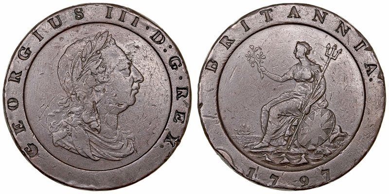 Gran Bretaña Jorge III
2 Pence. AE. 1797. Cartwheel. Golpes en canto. 56.30g. K...