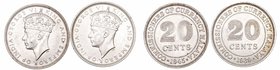 Gran Bretaña Jorge VI
20 Cents. AR. Malaya. Lote de 2 monedas. 1939 y 1945. KM.5a. Conservan parte de brillo. EBC+.