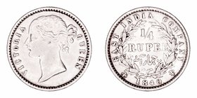 India Británica Victoria
1/4 Rupia. AR. 1840. 2.88g. KM.454.2. MBC.