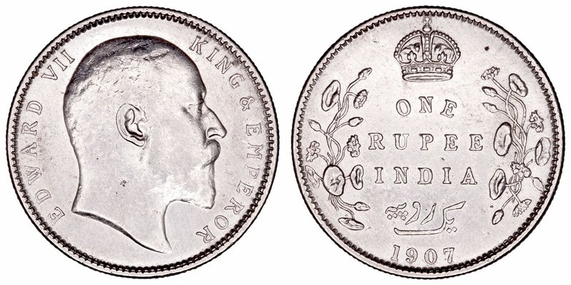 India Británica Eduardo VII
Rupia. AR. 1907. Limpiada. 11.69g. KM.508. MBC-.
