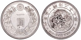 Japón 
Yen. AR. Año 27 (1894). Marca en reverso. 26.89g. Y.A25.3. EBC/EBC-.
