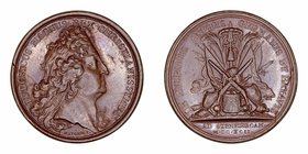 Luis XIV
Medalla. AE. (1692). Victoria francesa sobre los aliados (España, Inglaterra, Alemania y Holanda) en la Batalla de Stenkercam. Grabador Mavg...