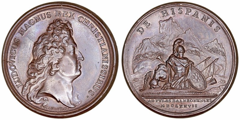 Luis XIV
Medalla. AE. (1677). Sitio de Banyolas por los franceses, ley. DE HISP...
