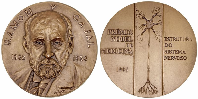 Medalla. AE. Ramón y Cajal, 1852-1934. Premio Nobel de Medicina. Acuñación portu...