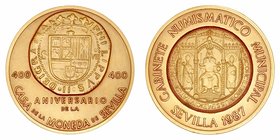 Medalla. AE. 1987. 400 Aniversario de la Casa de la Moneda de Sevilla. Numerada en el canto. 137.19g. 60.00mm. EBC.