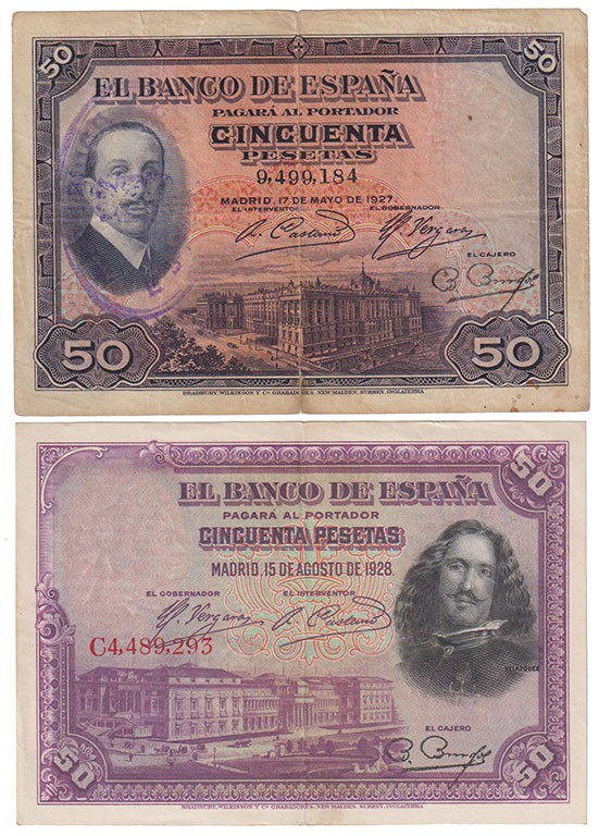 Guerra Civil-Zona Republicana, Banco de España
50 Pesetas. Lote de 2 billetes. ...