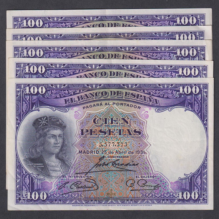 Guerra Civil-Zona Republicana, Banco de España
100 Pesetas. 25 abril 1931. Sin ...