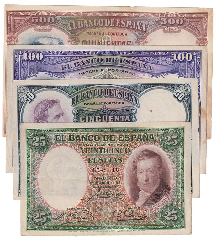 Guerra Civil-Zona Republicana, Banco de España
25 abril 1931. Sin serie. Lote d...