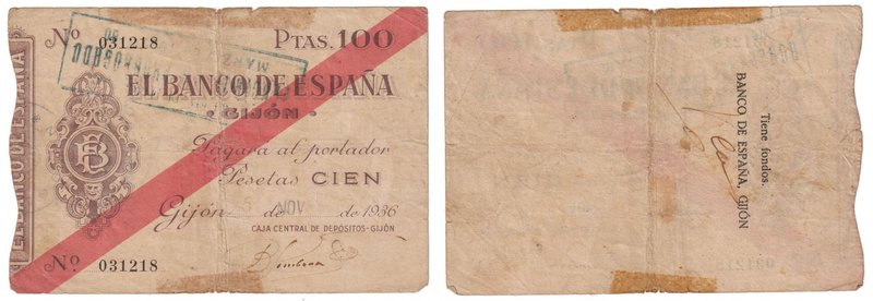 Guerra Civil-Zona Republicana, Banco de España
Banco de España, Gijón
100 Pese...