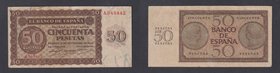 Estado Español, Banco de España
50 Pesetas. Burgos, 21 noviembre 1936. Serie A. Lavado y reparado. ED.420. (BC).