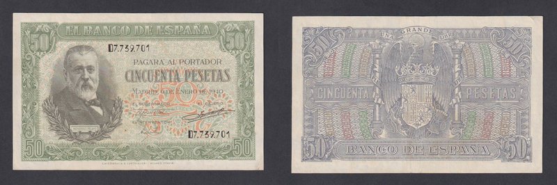 Estado Español, Banco de España
50 Pesetas. 9 enero 1940. Serie D. Lavado y pla...