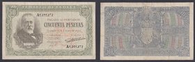 Estado Español, Banco de España
50 Pesetas. 9 enero 1940. Serie A. Lavado y restaurado. ED.437a. (RC).