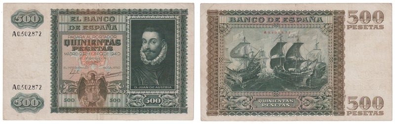 Estado Español, Banco de España
500 Pesetas. 9 enero 1940. Serie A. ED.439. Esc...