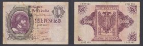 Estado Español, Banco de España
1000 Pesetas. 21 octubre 1940. Sin serie. Manchas. ED.445. Escaso. (BC-).