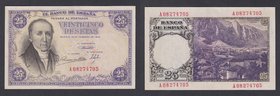 Estado Español, Banco de España
25 Pesetas. 19 febrero 1946. Serie A. Reparado. ED.450a. (EBC).