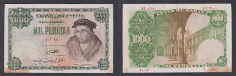 Estado Español, Banco de España
1000 Pesetas. 19 febrero 1946. Sin serie. Repar...