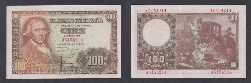 Estado Español, Banco de España
100 Pesetas. 2 mayo 1948. Serie A. ED.456a. EBC...