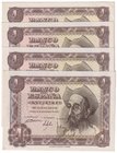 Estado Español, Banco de España
1 Peseta. 19 noviembre 1951. Serie A. Lote de 4 billetes. ED.461a. SC- a EBC+.