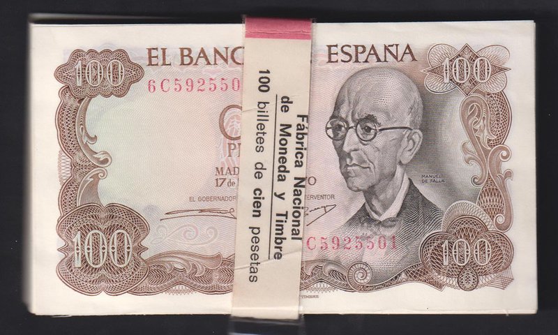 Estado Español, Banco de España
100 Pesetas. 17 noviembre 1970. Serie 6C. Taco ...