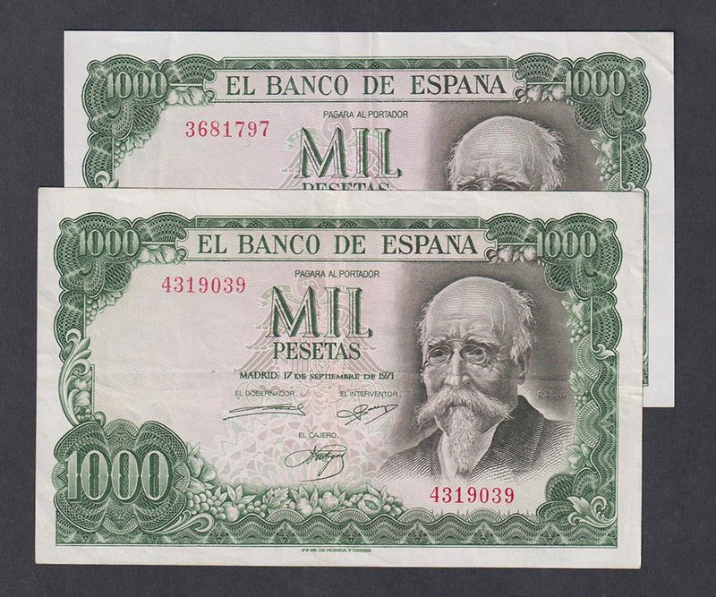 Estado Español, Banco de España
1000 Pesetas. 17 septiembre 1971. Sin serie. Lo...