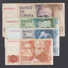 Juan Carlos I, Banco de España
Lote de 4 billetes. 200 Pesetas 1980 serie I, 500 Pesetas 1979 serie 1J, 1000 Pesetas 1979 T-C, 5000 Pesetas serie A-A...