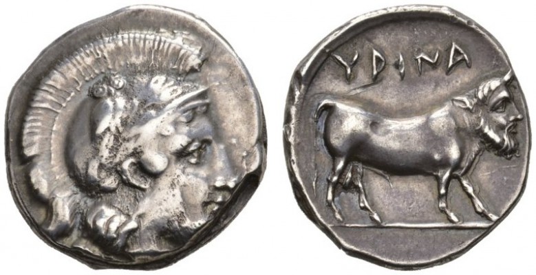 CLASSICAL COINS 
 CAMPANIA 
 HYRIA 
 Nomos, about 400-395 BC. AR 7.27 g. Head...