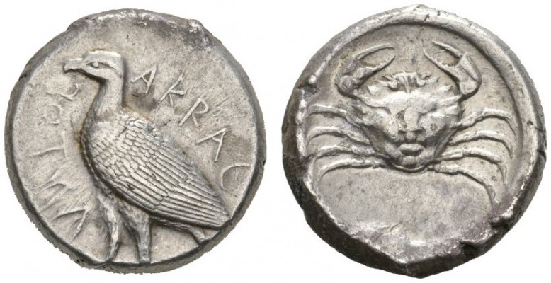 CLASSICAL COINS 
 SICILY 
 ACRAGAS 
 Tetradrachm, about 480-460 BC. AR 17.33 ...