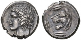 CLASSICAL COINS 
 SICILY 
 LEONTINOI 
 Tetradrachm, about 430-420 BC. AR 17.54 g. Laureate head of Apollo l. Rev. LEO - N-TI - NON Lion head l. wit...