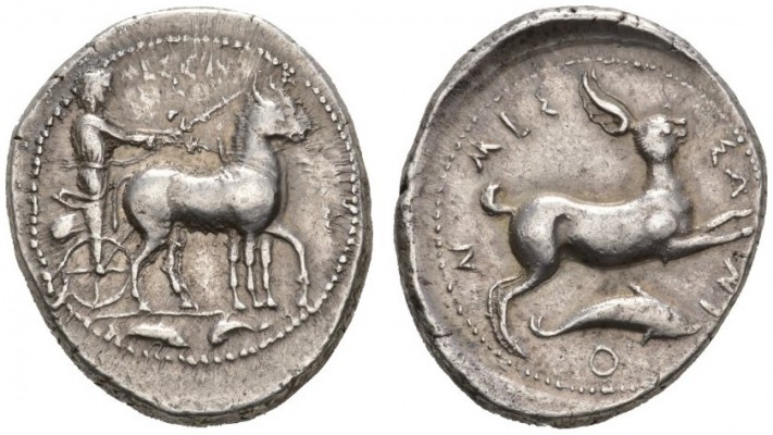 CLASSICAL COINS 
 SICILY 
 MESSANA 
 Tetradrachm, about 420-413 BC. AR 17.21 ...