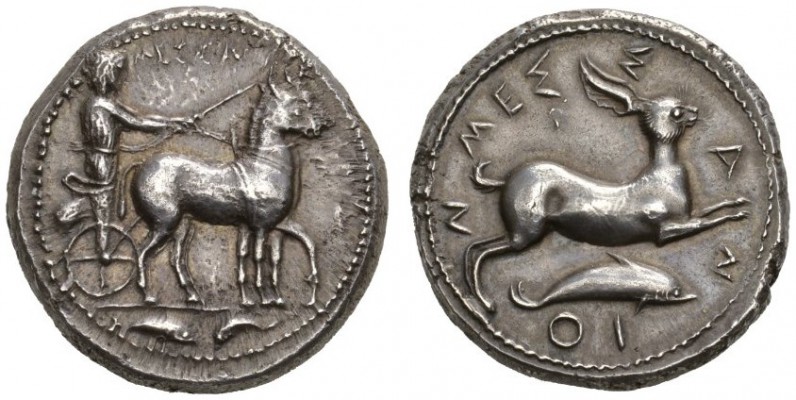CLASSICAL COINS
SICILY
MESSANA
Tetradrachm, about 420-413 BC. AR 17.23 g. Slo...
