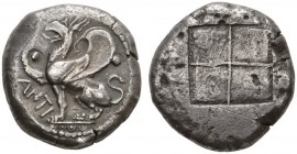 CLASSICAL COINS 
 THRACE 
 ABDERA 
 Octadrachm, about 540-520 BC. AR 29.60 g. Griffon with rounded wings seated l. on leaf-and- tongue exergual lin...
