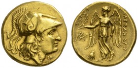 CLASSICAL COINS 
 KINGDOM OF MACEDONIA 
 ALEXANDER III THE GREAT, king 336-323 BC. Stater, gold, posthumous, Abydus , about 310-297 BC. AV 8.55 g. H...