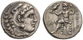 CLASSICAL COINS 
 KINGDOM OF MACEDONIA 
 Drachm, posthumous, Magnesia , about 319-315 BC. AR 4.32 g. Unbearded head of Heracles r., wearing lion ski...