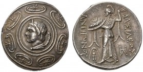 CLASSICAL COINS 
 KINGDOM OF MACEDONIA 
 ANTIGONOS GONATAS, king 277-239 BC. Tetradrachm. AR 17.13 g. In the center of Macedonian shield, draped bus...