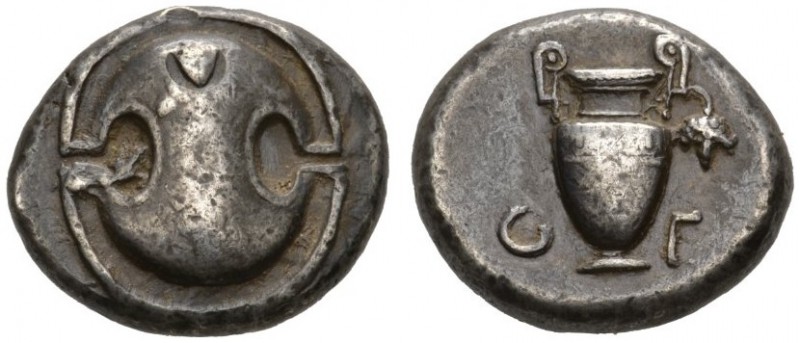 CLASSICAL COINS 
 BOEOTIA 
 THEBES 
 Stater, about 425-400 BC. AR 12.00 g. Bo...
