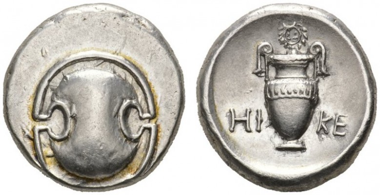 CLASSICAL COINS 
 BOEOTIA 
 THEBES 
 Stater, about 395-338 BC. AR 12.30 g. Bo...
