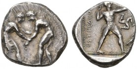 CLASSICAL COINS 
 PAMPHYLIA 
 ASPENDUS 
 Stater, about 400-370 BC. AR 10.88 g. Two nude wrestlers, grasping each other. Rev. ESTFEDIIUS Slinger, we...