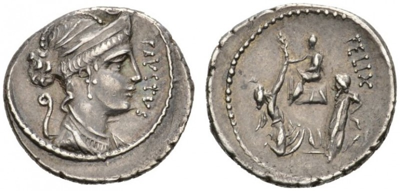 ROMAN COINS 
 ROMAN REPUBLIC 
 Faustus Cornelius Sulla . Denarius, 65 BC. AR 3...